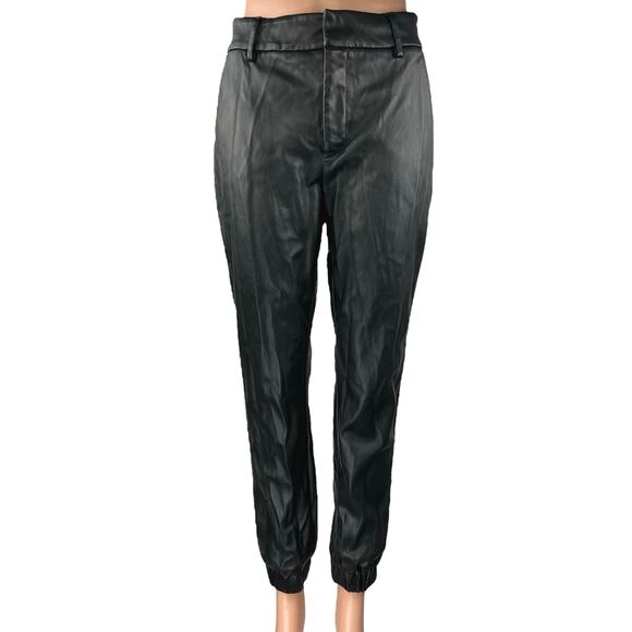 Bar III Black Faux Leather Vegan High Waisted Tapered Jogger Trouser Pants Sz 4 - Picture 1 of 5